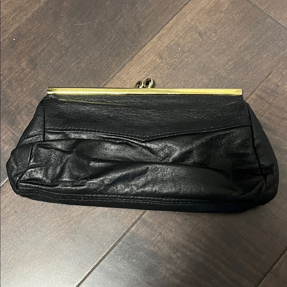 MACASA Black Leather Wallet with Gold Frame